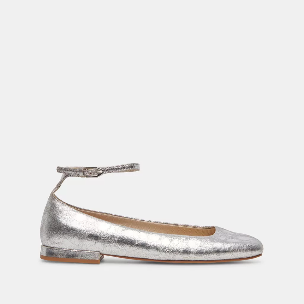 DOLCE VITA Ashya Ballet Flats Silver Distressed Leather Sale