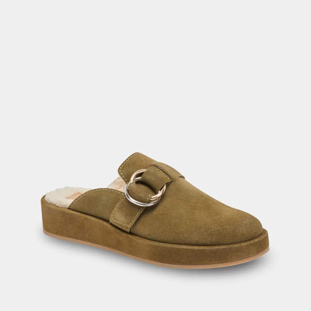 DOLCE VITA Astor Plush Flats Olive Suede New