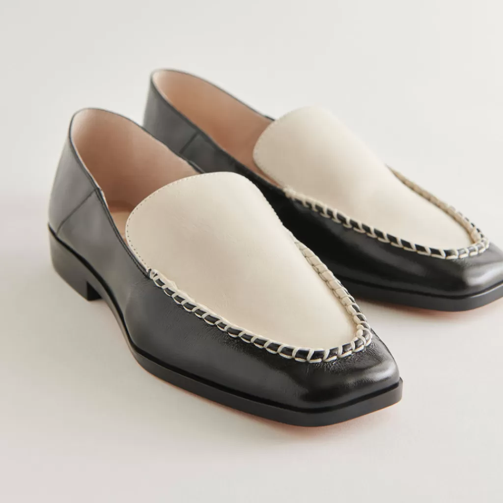 DOLCE VITA Beny Wide Flats White Black Crinkle Patent Shop