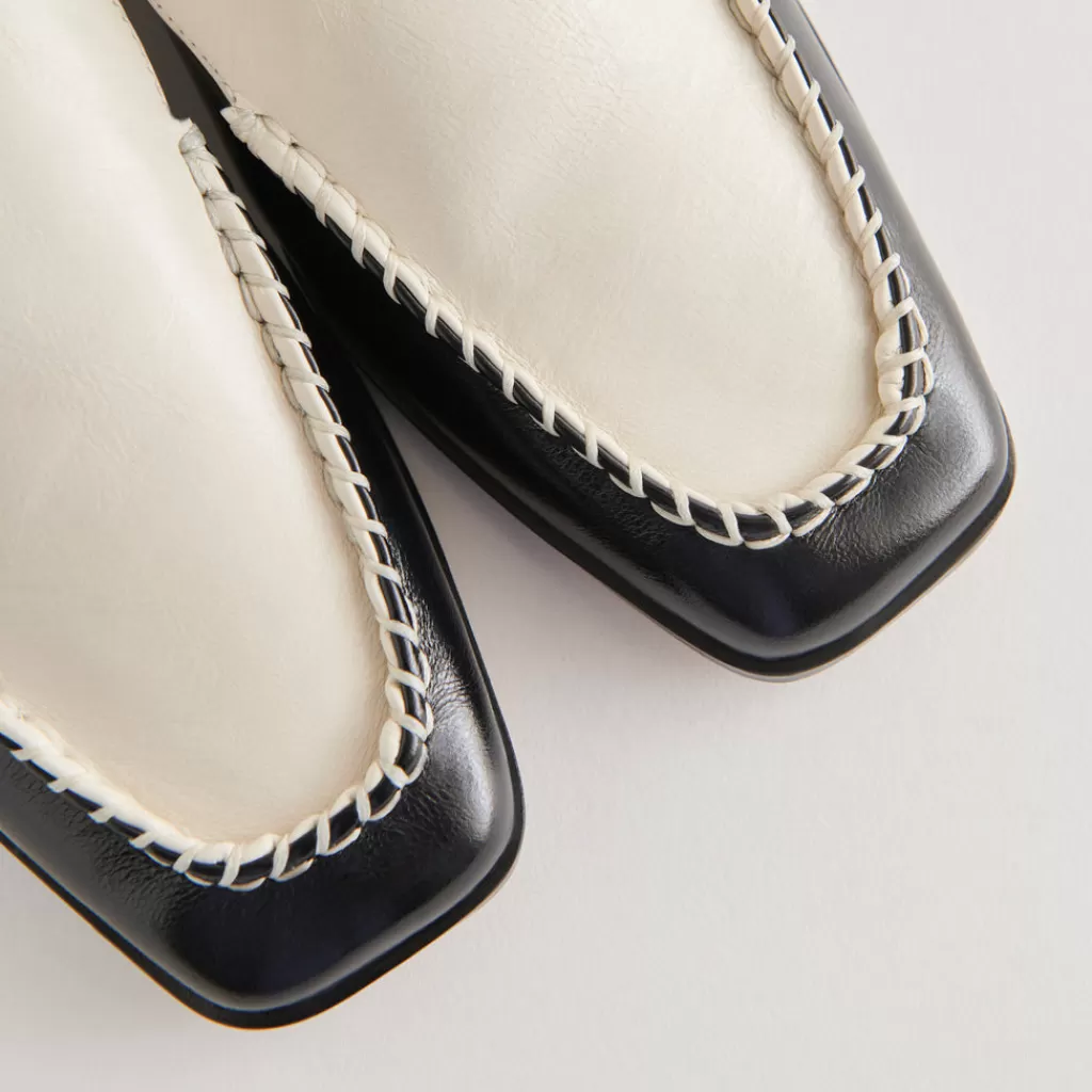 DOLCE VITA Beny Wide Flats White Black Crinkle Patent Shop