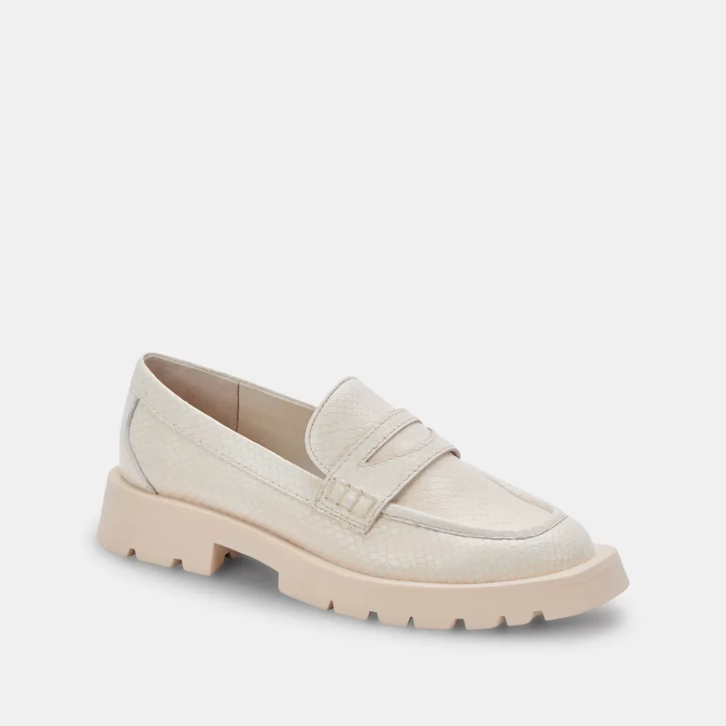 DOLCE VITA Elias Flats Ivory Embossed Leather Flash Sale