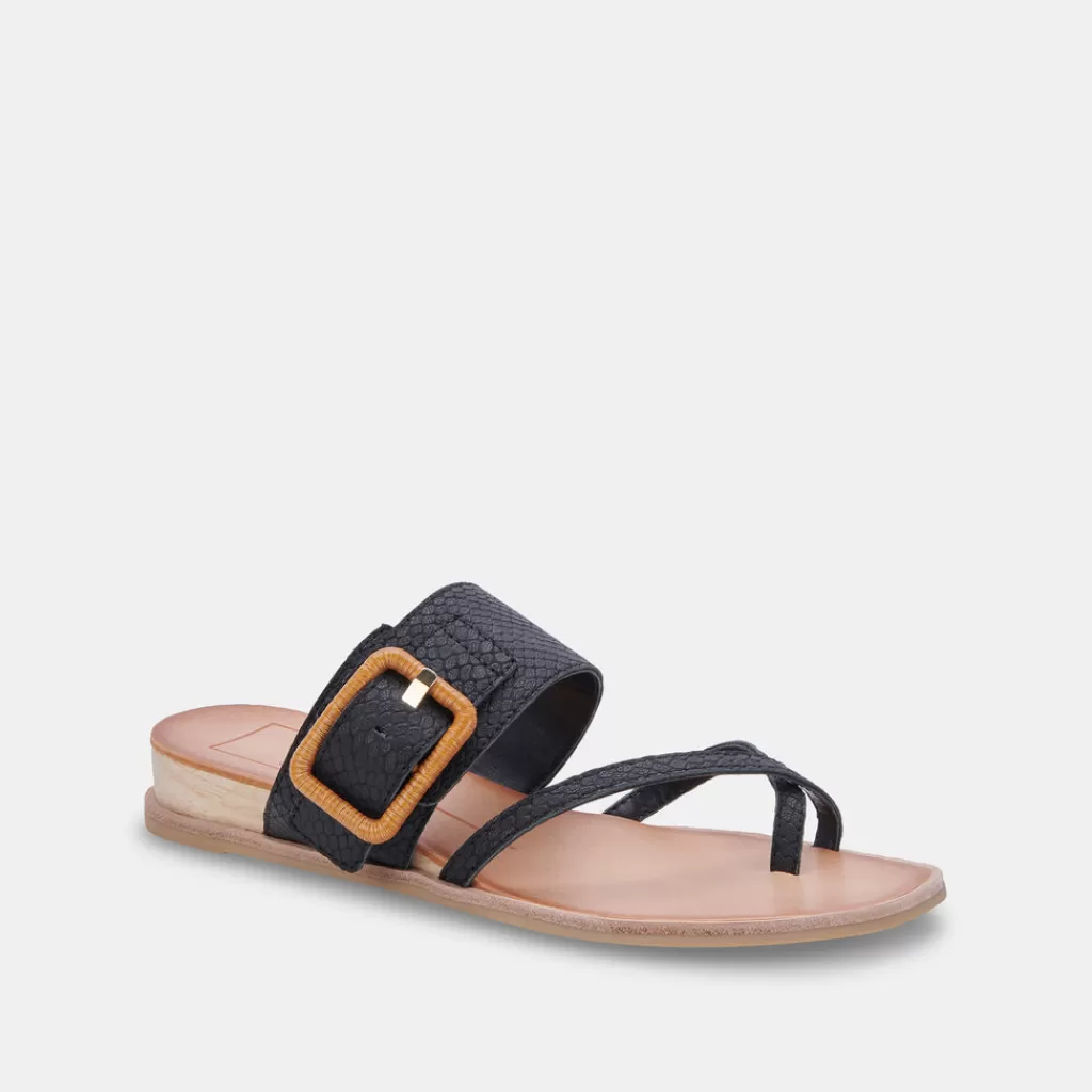 DOLCE VITA Perris Sandals Black Embossed Leather Outlet