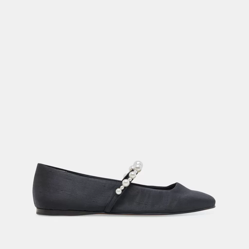 DOLCE VITA Roxana Pearl Ballet Flats Onyx Satin Fashion