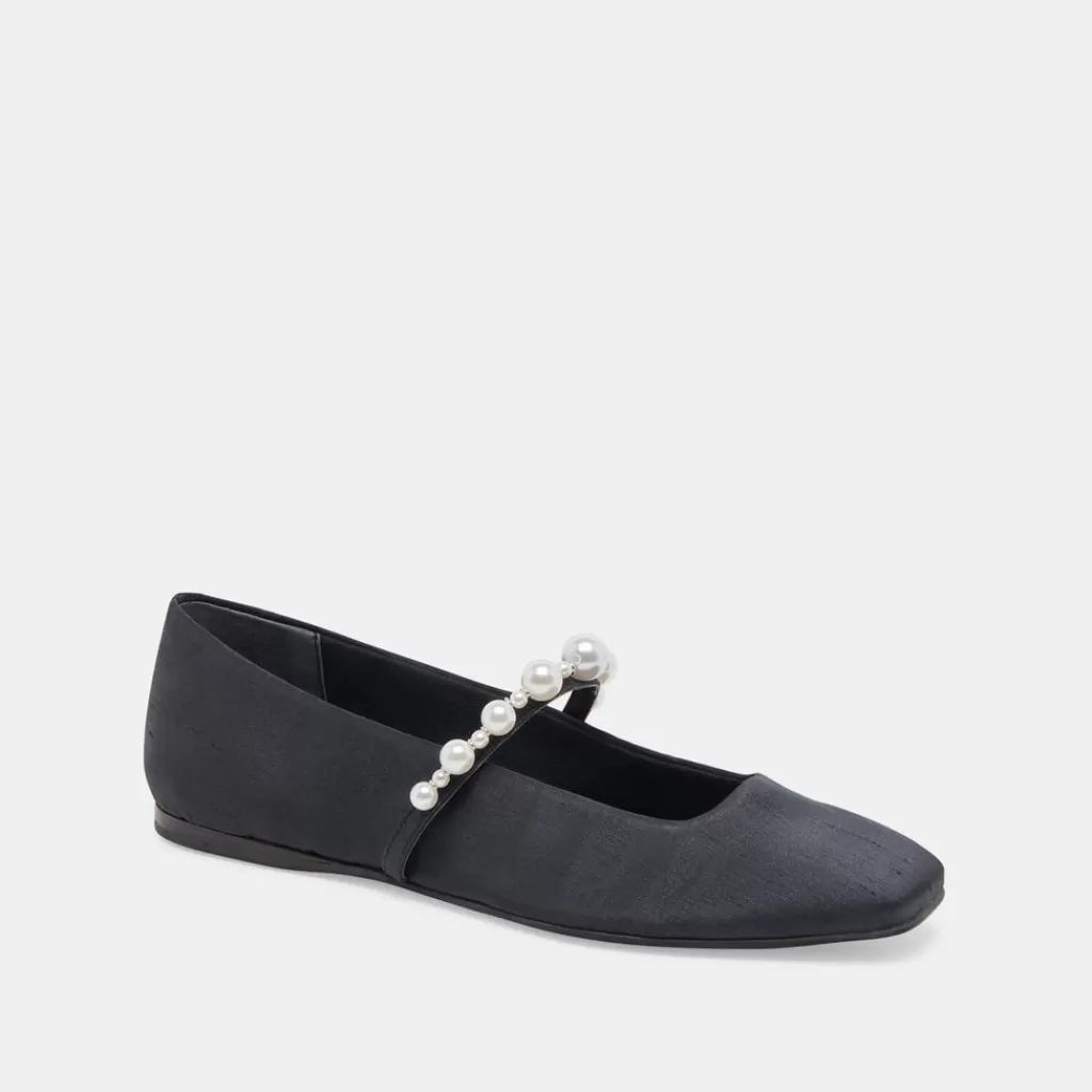 DOLCE VITA Roxana Pearl Ballet Flats Onyx Satin Fashion