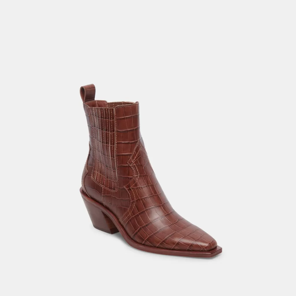 DOLCE VITA Senna Booties Walnut Embossed Leather Clearance