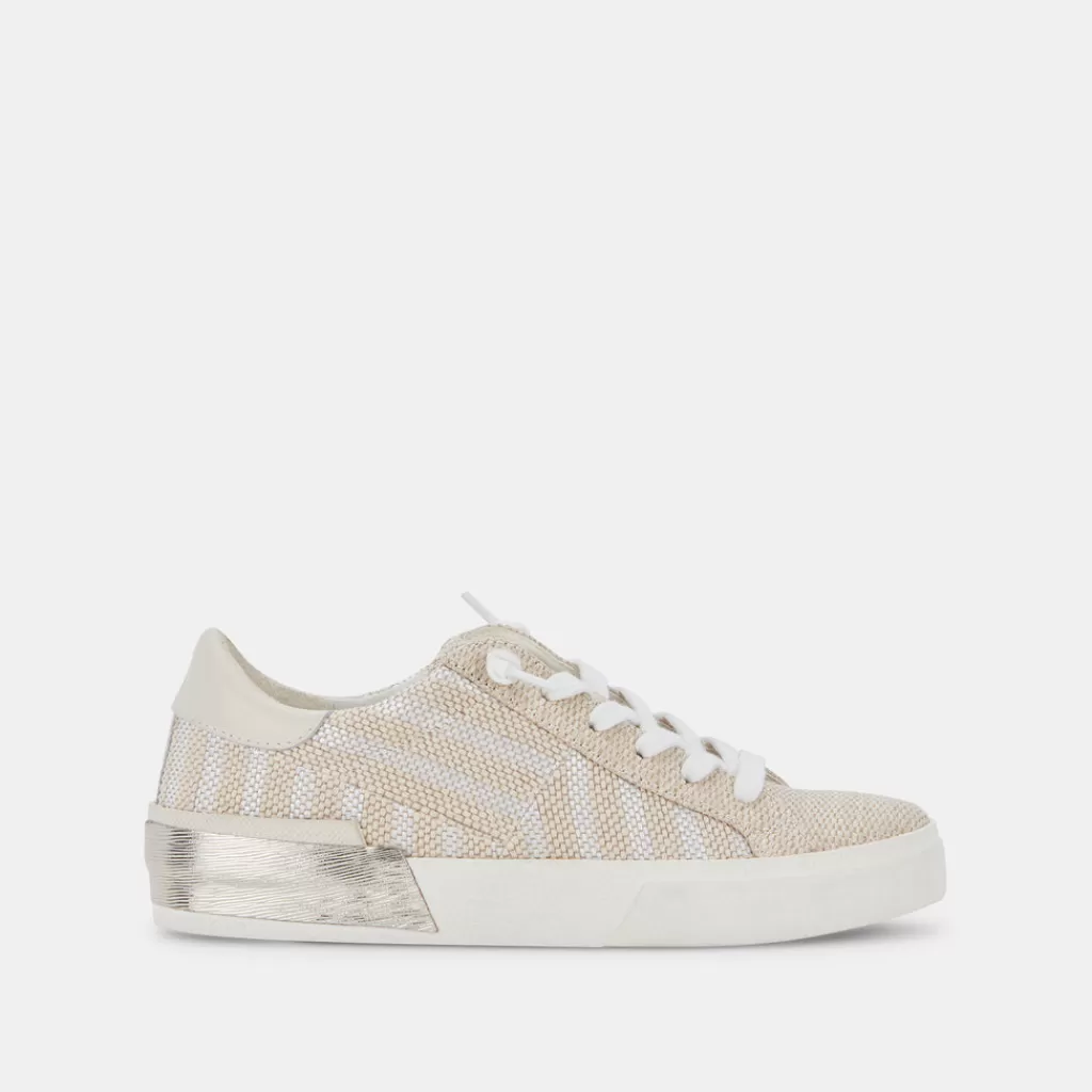 DOLCE VITA Zina Patch Sneakers White Stripe Raffia Sale