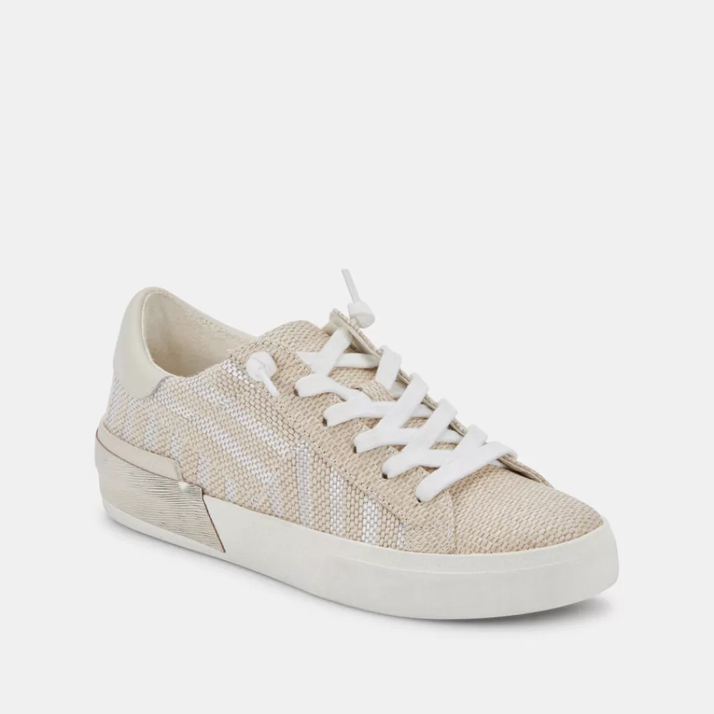 DOLCE VITA Zina Patch Sneakers White Stripe Raffia Sale