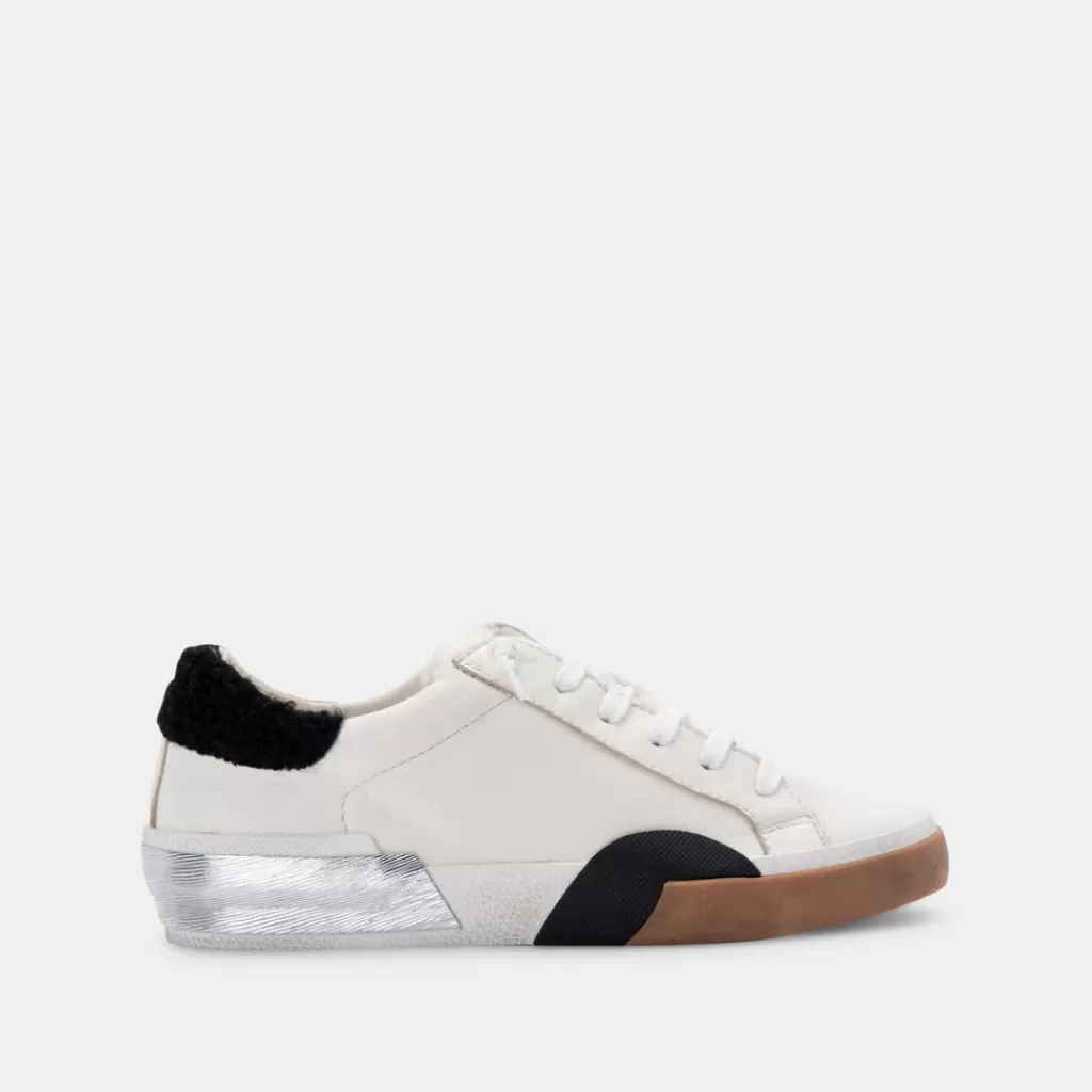 DOLCE VITA Zina Plush Sneakers White Black Leather Outlet