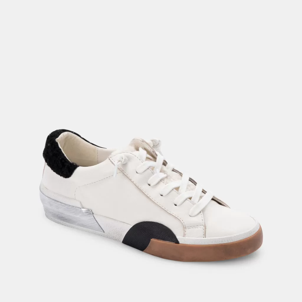 DOLCE VITA Zina Plush Sneakers White Black Leather Outlet