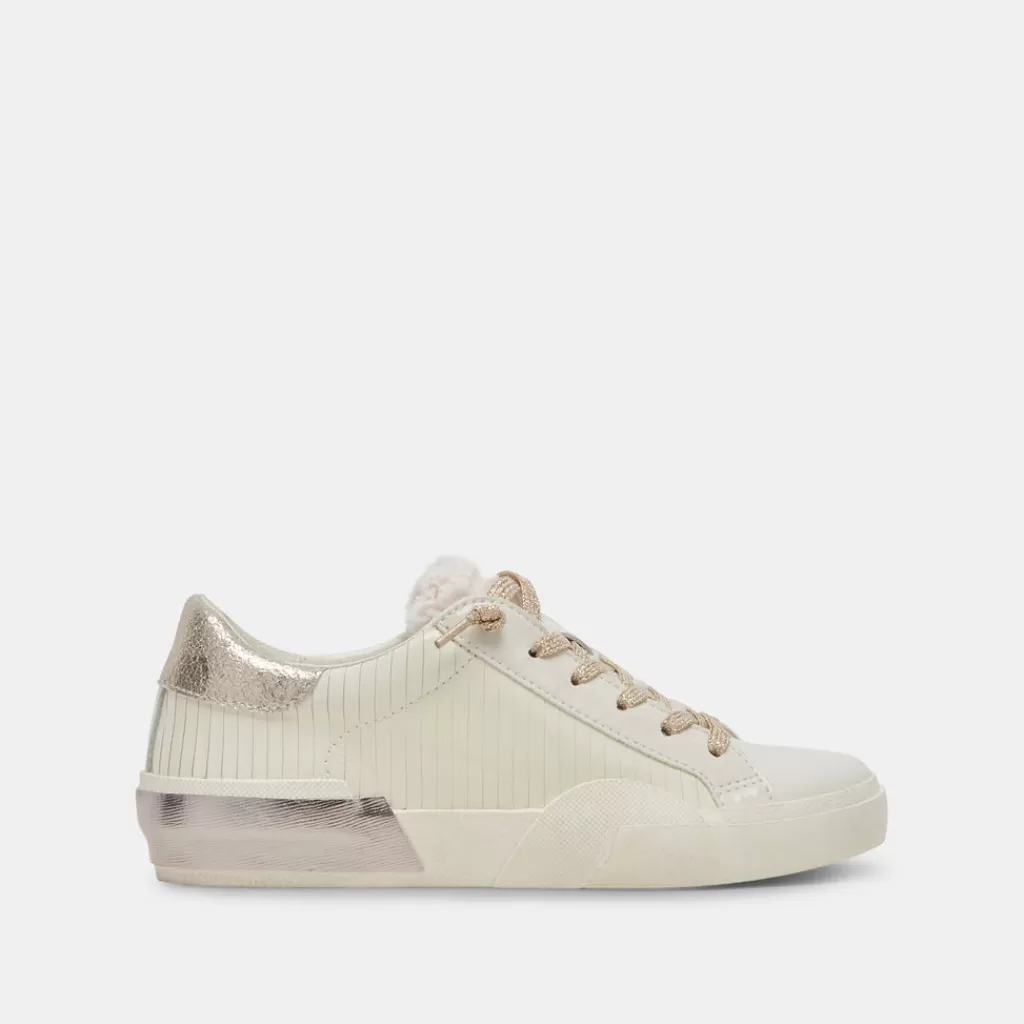 DOLCE VITA Zina Plush Sneakers White Sliced Leather Discount