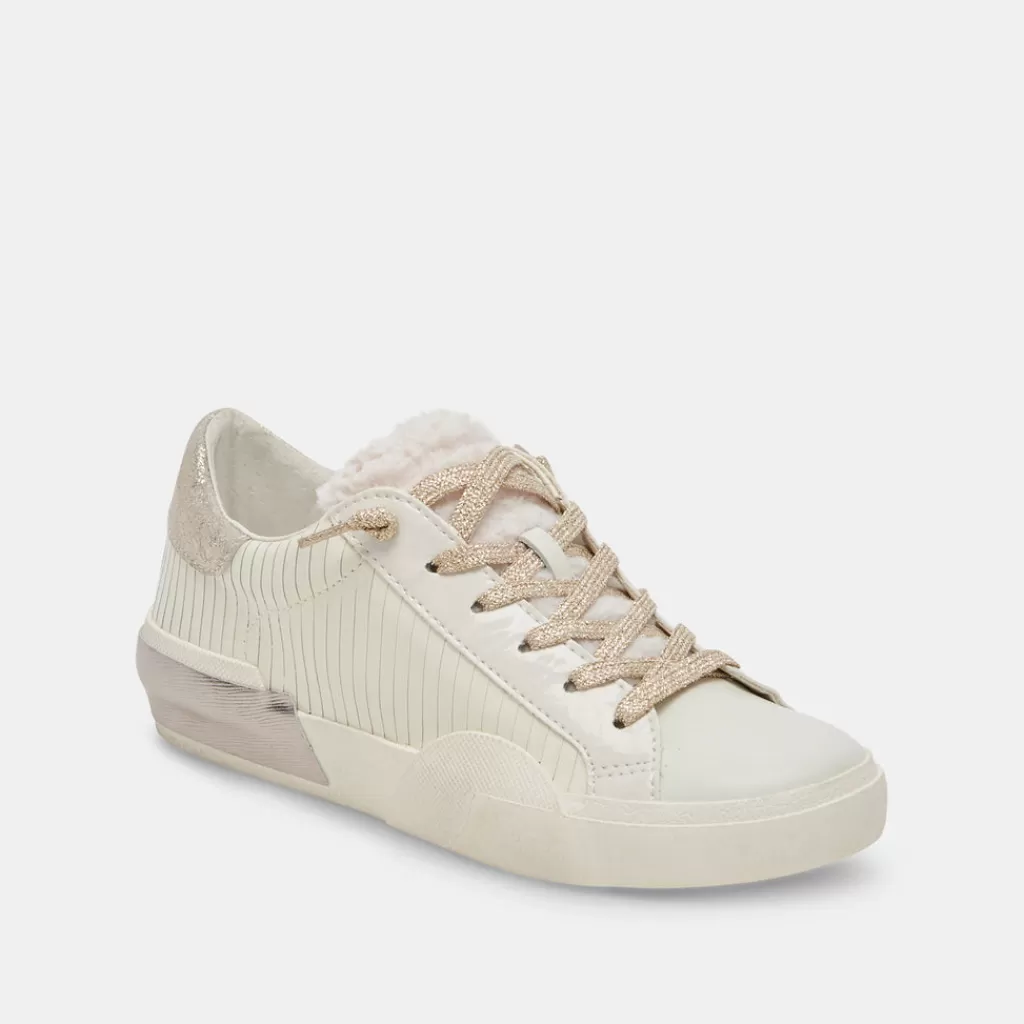 DOLCE VITA Zina Plush Sneakers White Sliced Leather Discount