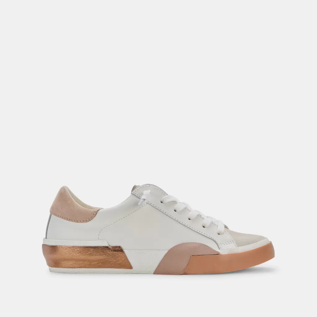 DOLCE VITA Zina Wide Sneakers White Tan Leather Fashion