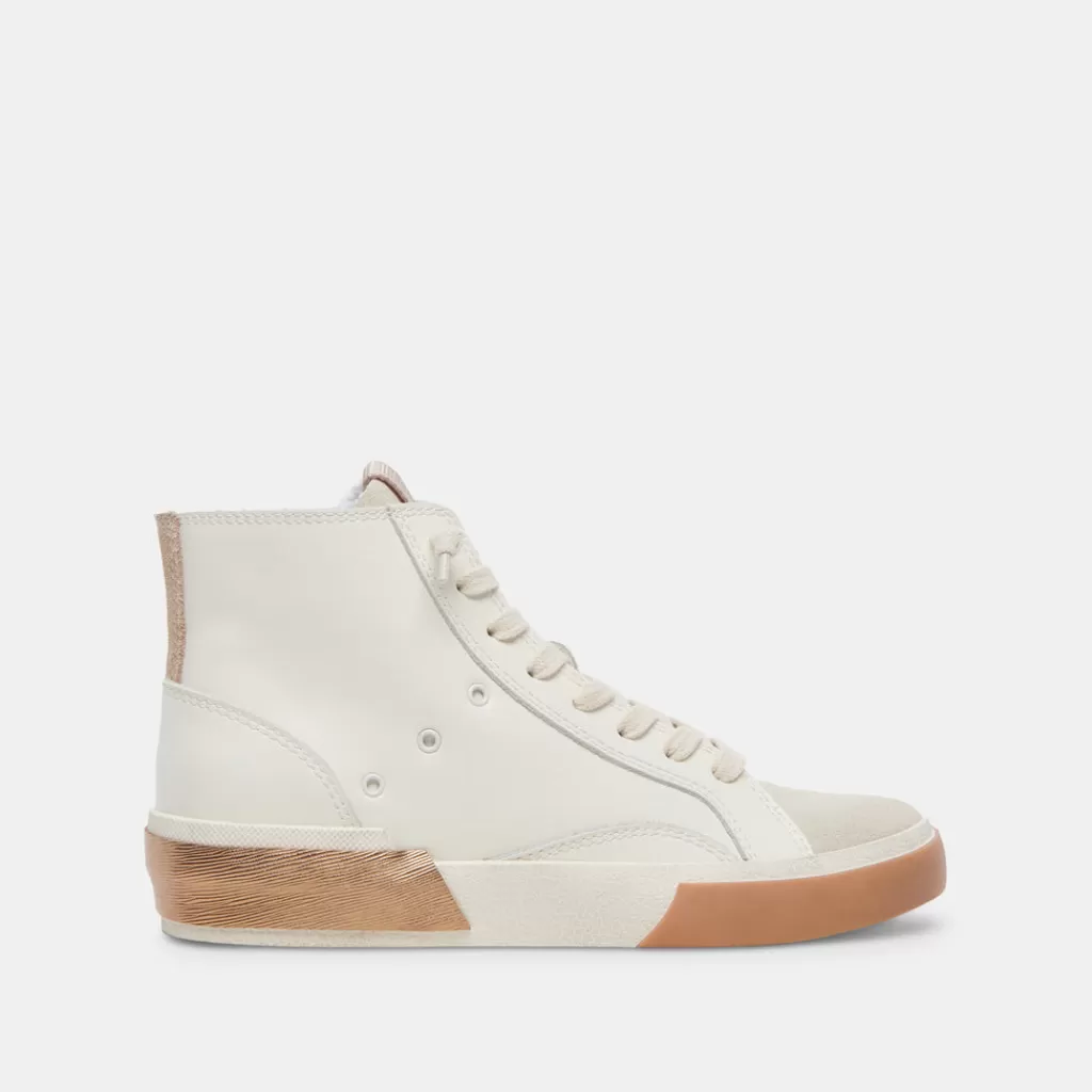 DOLCE VITA Zohara Sneakers White Tan Leather Clearance